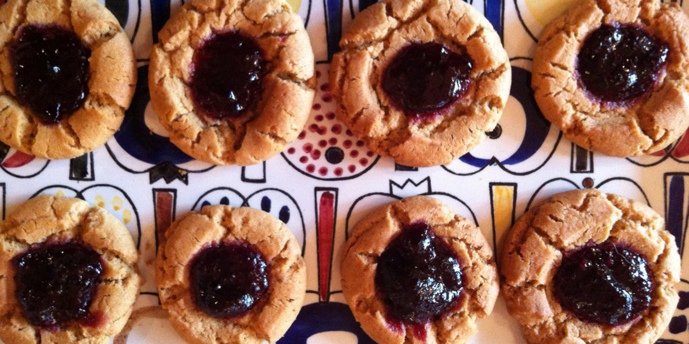 Peanut Butter Thumbprint Cookies with Elderberry Jam